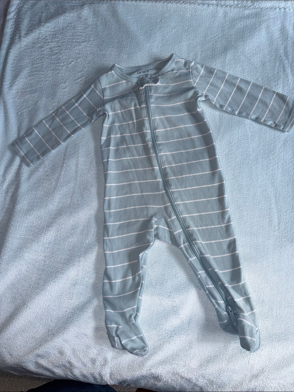 Carter's Light Blue & White Striped Zip Footed One-Piece